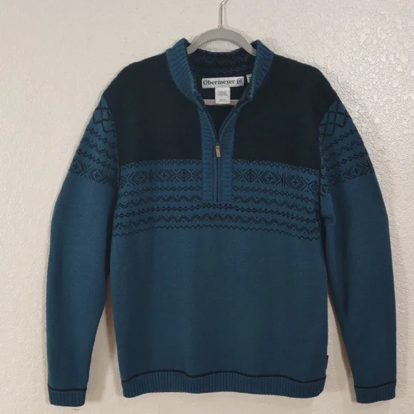 Obermeyer Men's Teal and Navy Zip-Up Sweater - Picture 1 of 17